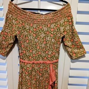 Cabana Life Green and Pink Floral Dress